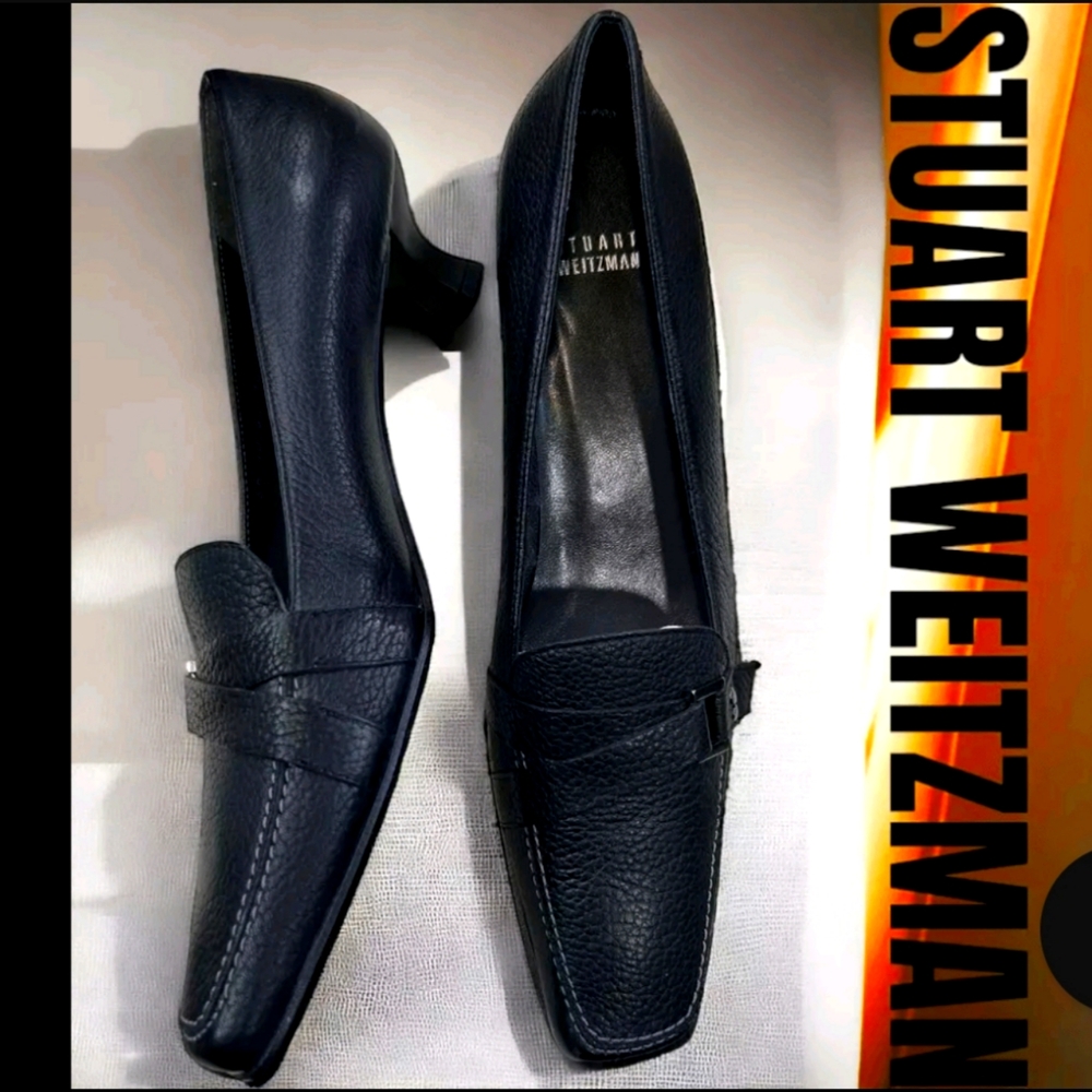COPY - Stuart Weitzman kitten heels black leather shoes with tiny heels size 7.…